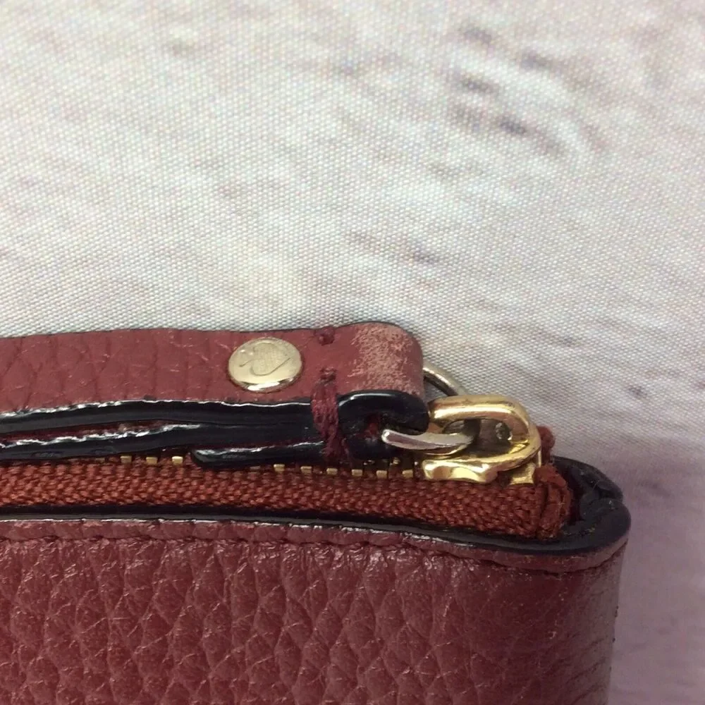 Kate Spade Pebbled Leather Wristlet Burgundy Designer Lined Zipper Clutch Wallet